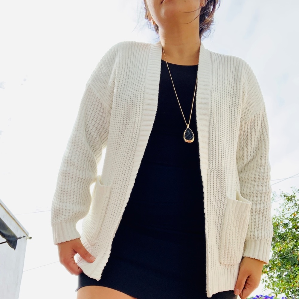 Easy Textured Cardigan - White